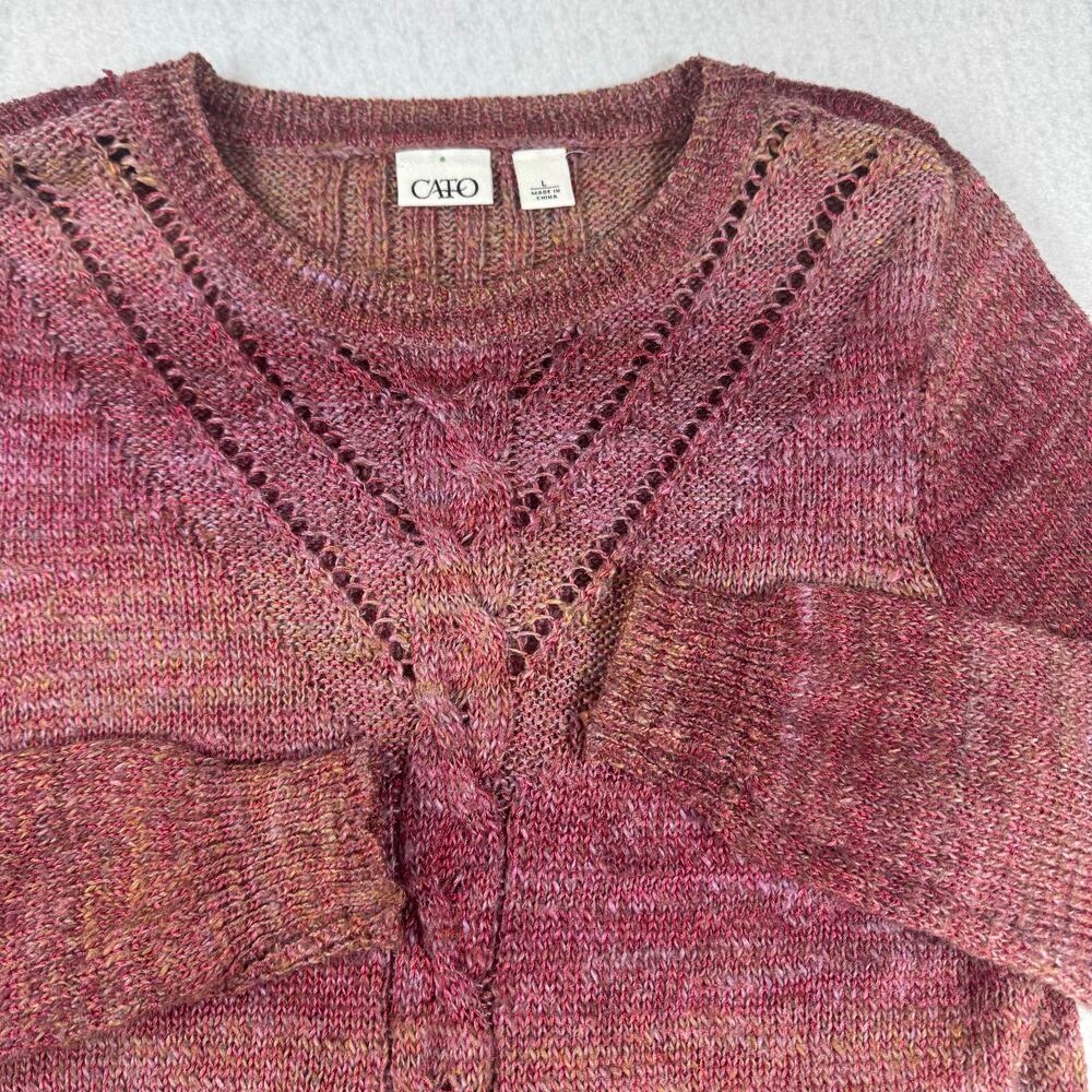 Cato Cable Knit Burgundy, purple and Orange Sweater Long Sleeve Large Cabincore